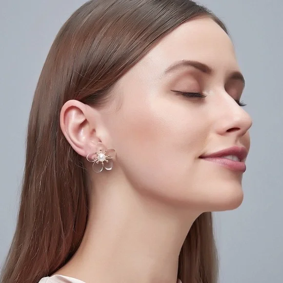 Any 4/$25! Translucent Flower Pearl Stud Earrings - Picture 6 of 10